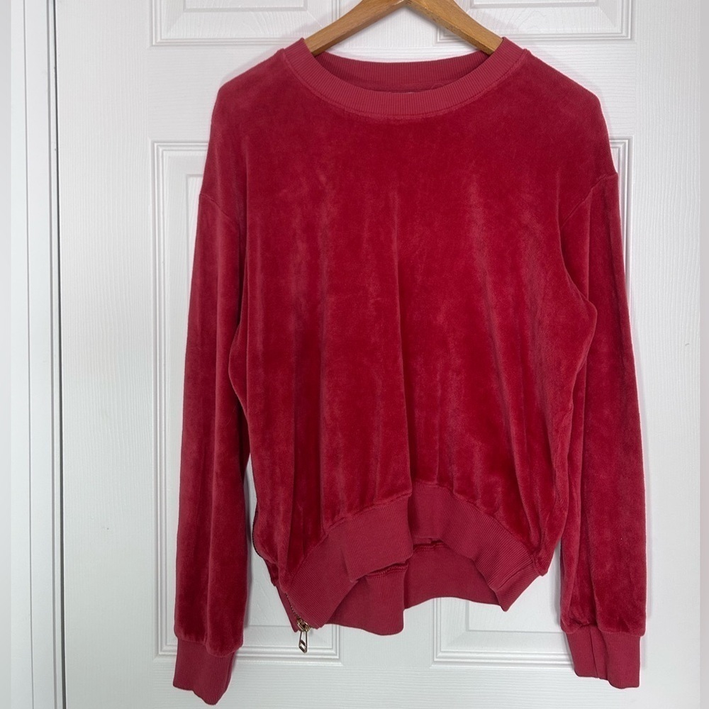 4/$20 Sundry Anthropologie orange y2k style velour crew neck sweater- size S - Picture 5 of 14